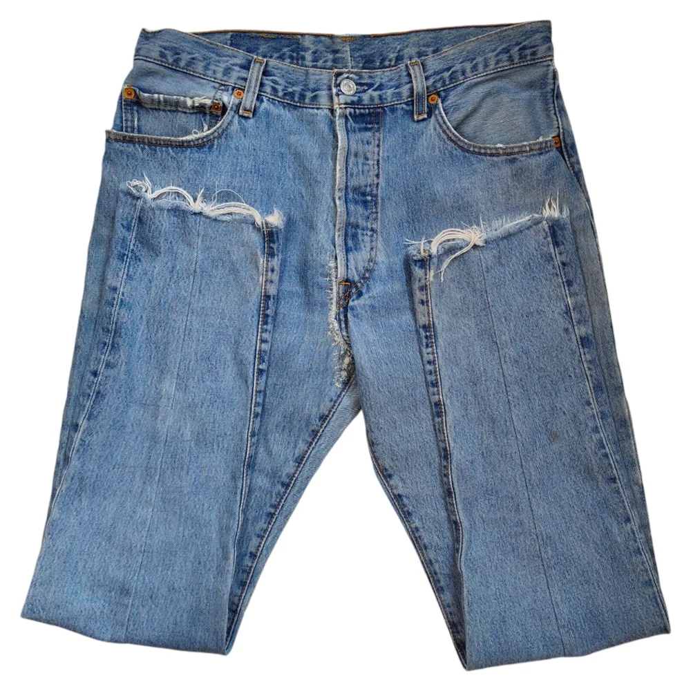 Levi's 501 Light Wash Re Worked Vintage Tapered Jeans Art To Wear Size 34 Mended - Picture 10 of 10